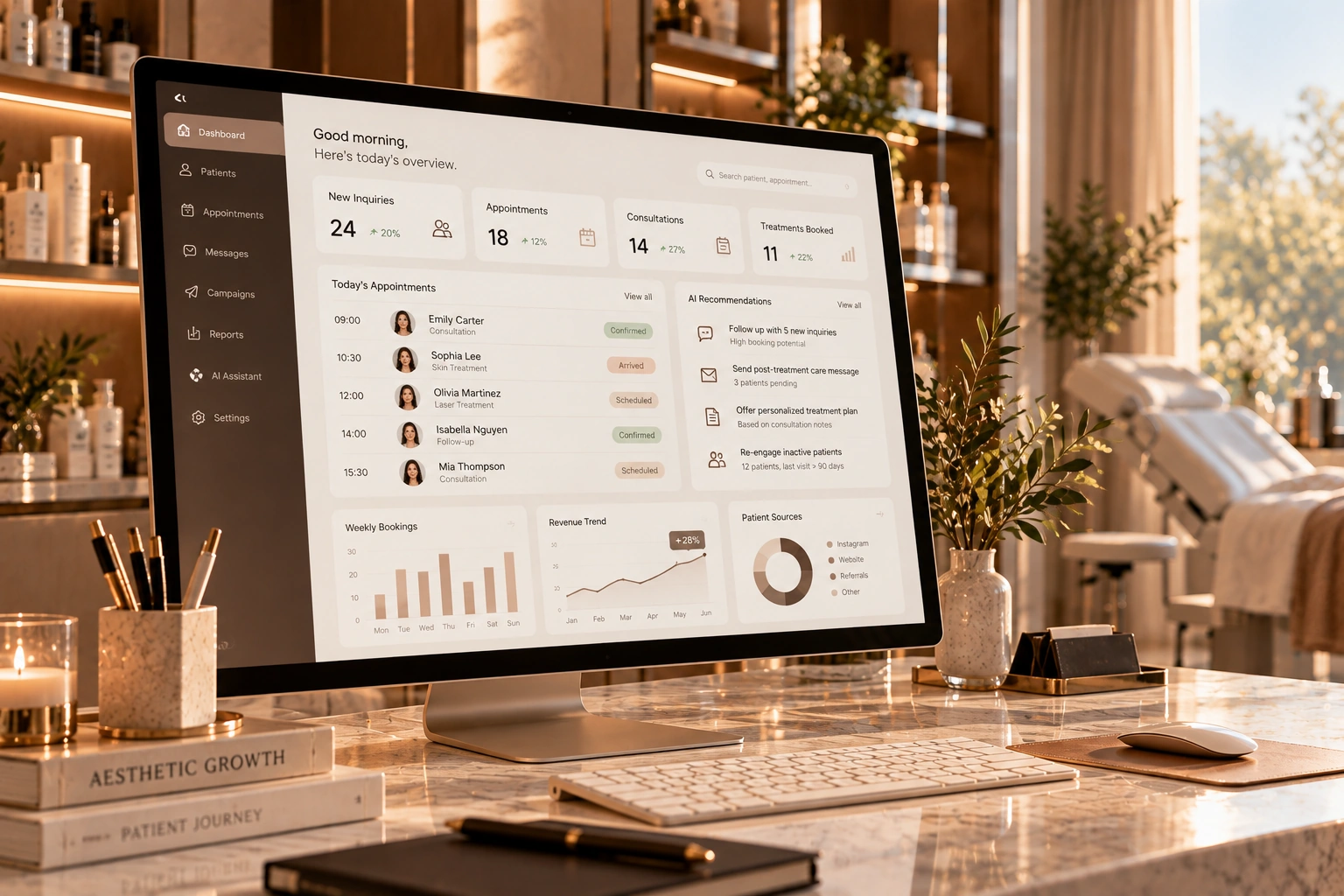 Medical aesthetics and intelligent workflow visual in Mirèl's editorial style